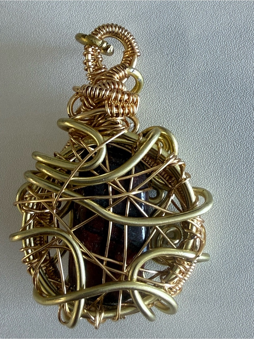 Handcrafted Wire-Wrapped Rhodonite Pendant – Approx. 3” - Picture 6 of 8